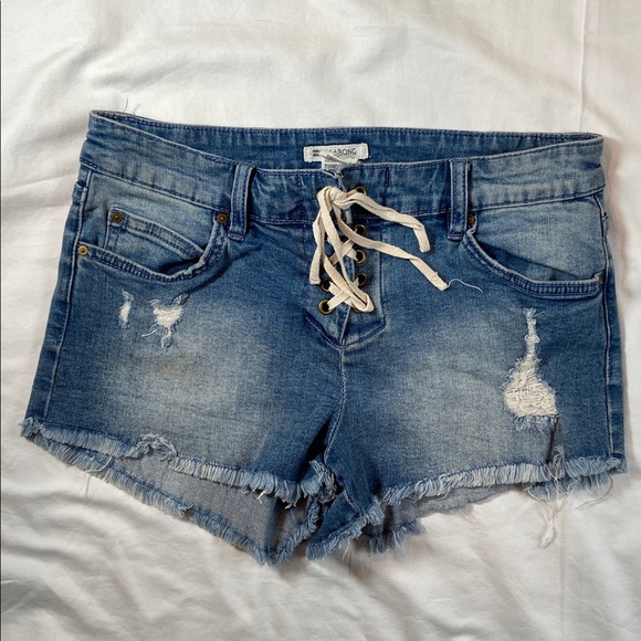 Billabong‎ denim Jean shorts Lace Up Distressed size 26 - Picture 1 of 6